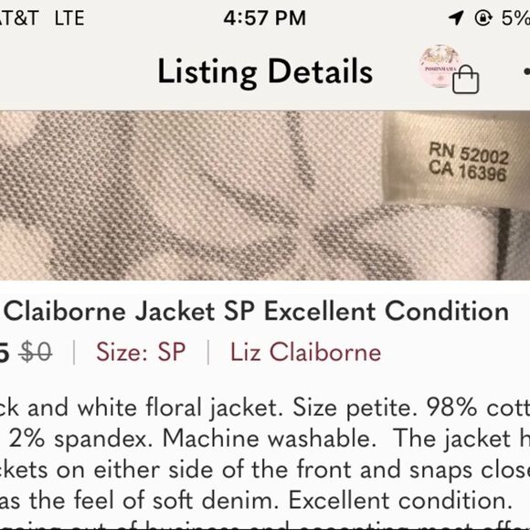 Liz Claiborne Jacket SP Excellent Condition Petite Small like new see pics - Picture 4 of 5